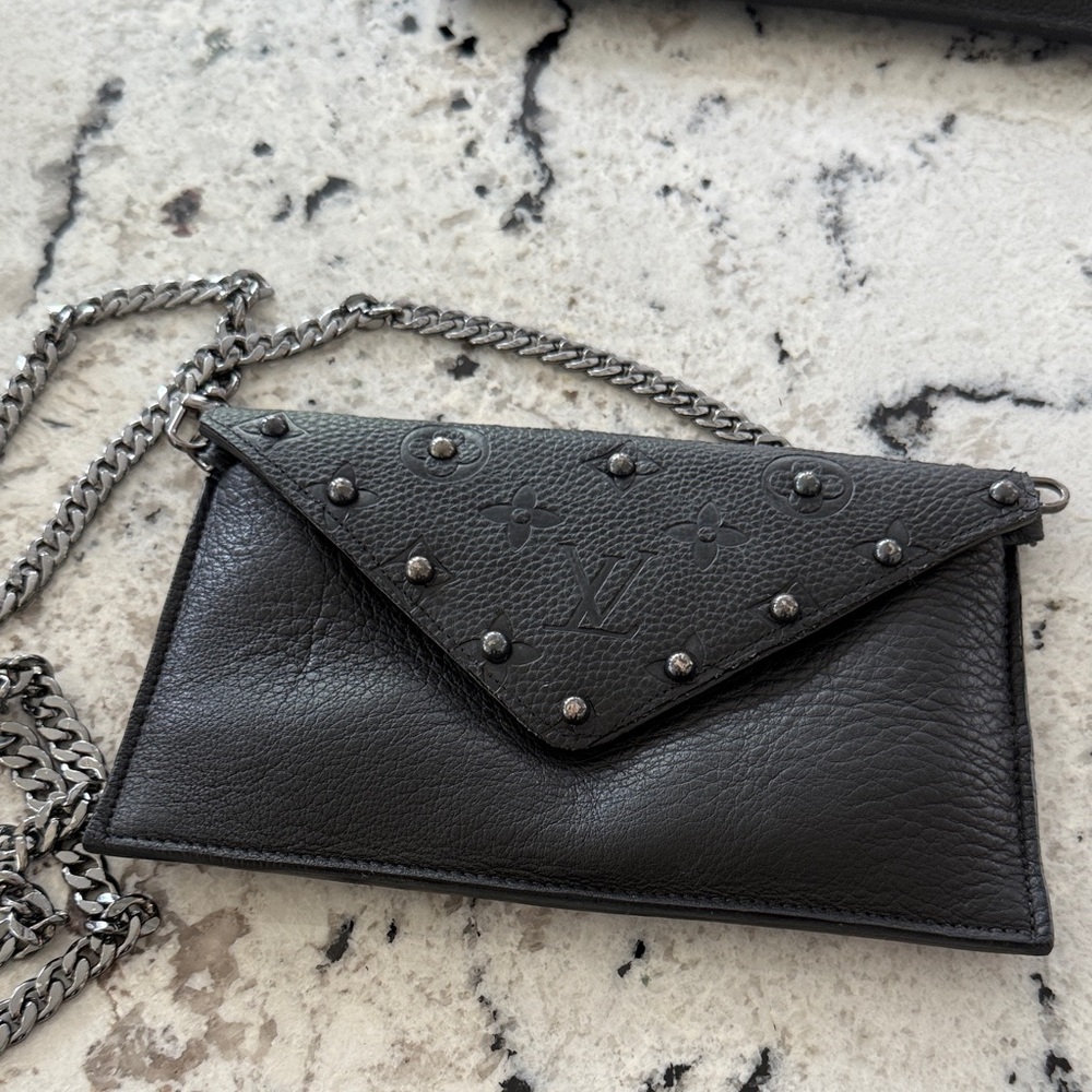 Upcycled Louis Vuitton Black Leather Studded Clutch